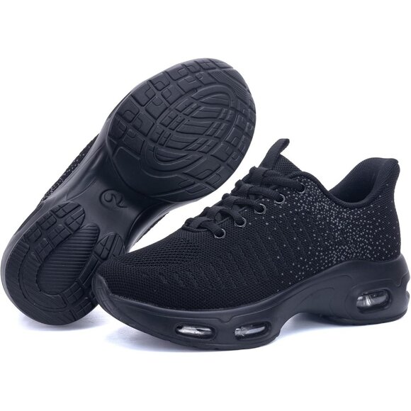 Women Black Slip-On Running Shoes Tennis Sneakers with Arch Support for Workout - Picture 4 of 6